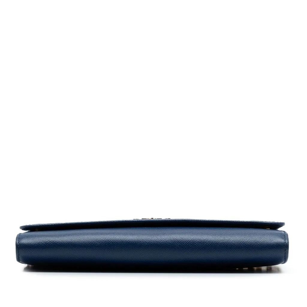 Prada Saffiano Wallet On Chain Blue Leather Very good - Inside View