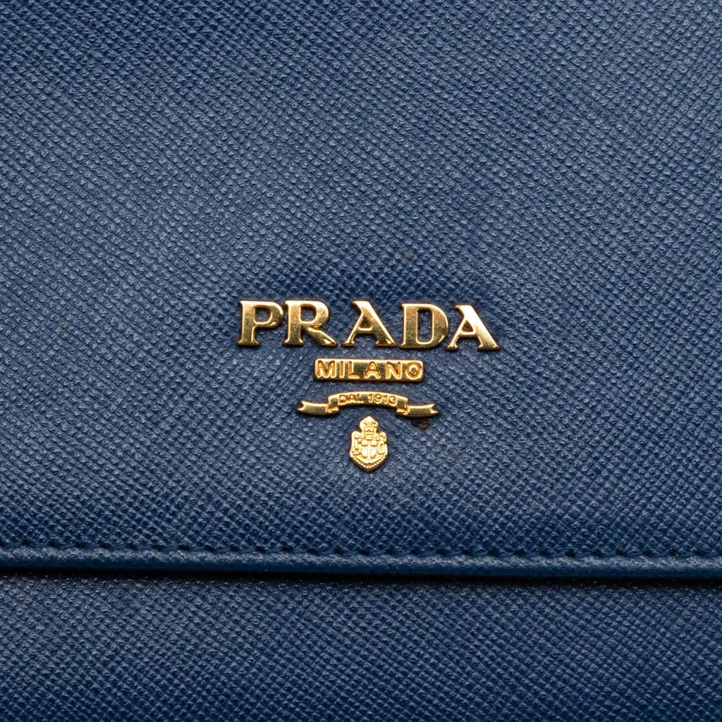 Prada Saffiano Wallet On Chain Blue Leather Very good - Box View