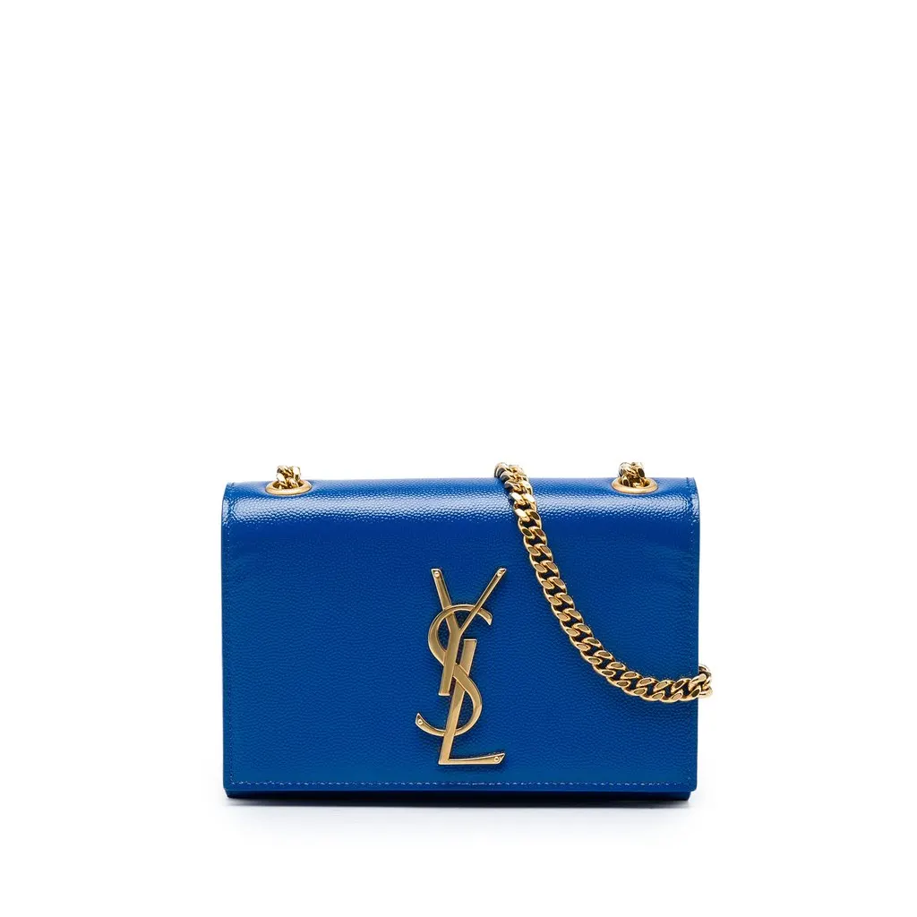Saint Laurent Small Grain De Poudre Monogram Kate Crossbody Blue Leather Good - Front View