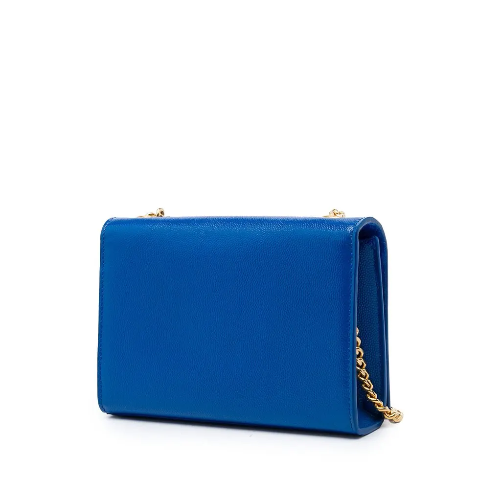 Saint Laurent Small Grain De Poudre Monogram Kate Crossbody Blue Leather Good - Back View