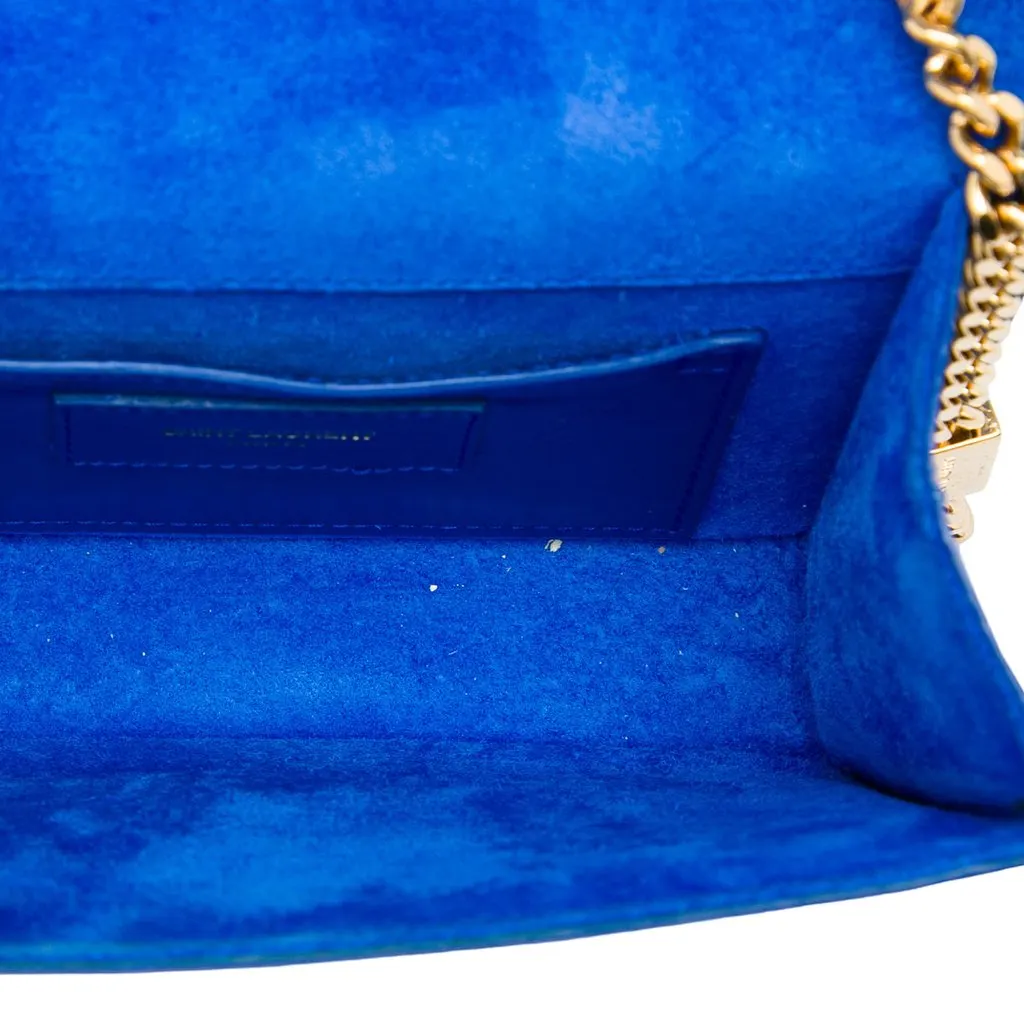 Saint Laurent Small Grain De Poudre Monogram Kate Crossbody Blue Leather Good - Model View