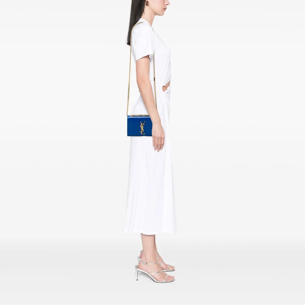 Saint Laurent Small Grain De Poudre Monogram Kate Crossbody Blue Leather Good - Box View