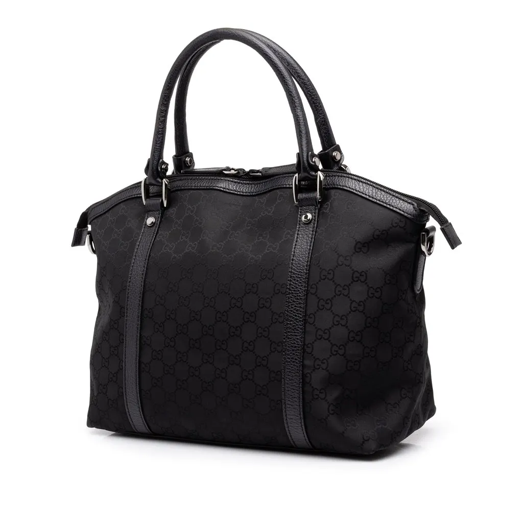 Gucci Medium GG Canvas Charm Dome Satchel Black Leather Good - Back View