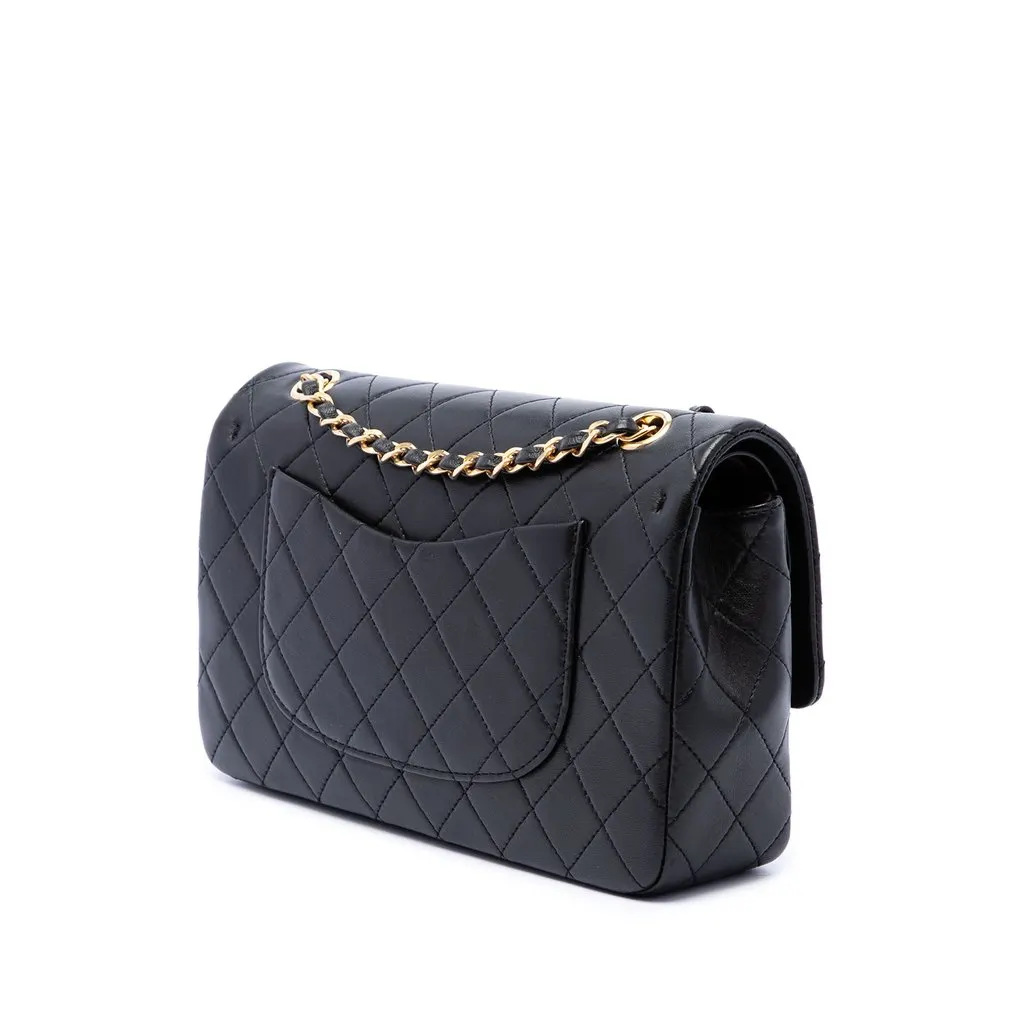 Chanel Medium Classic Lambskin Double Flap Black Leather Very good - Back View