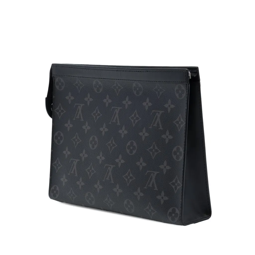 Louis Vuitton Monogram Eclipse Pochette Voyage MM Black Canvas Good - Back View