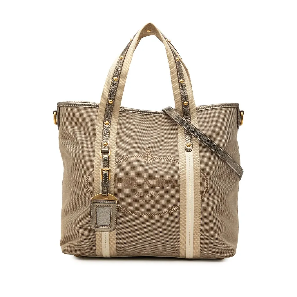 Prada Canvas Canapa Logo Satchel Beige Canvas Very good - Front View