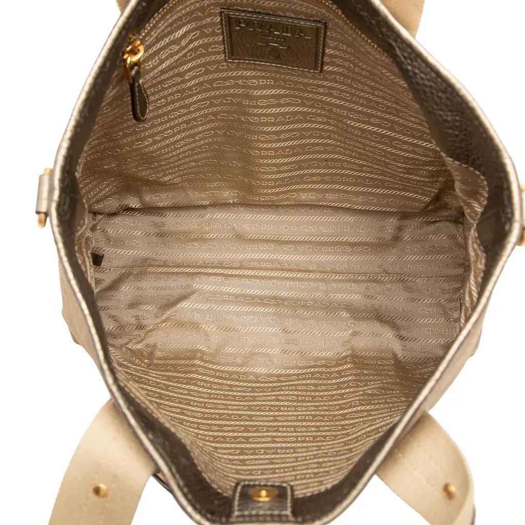 Prada Canvas Canapa Logo Satchel Beige Canvas Very good - Model View
