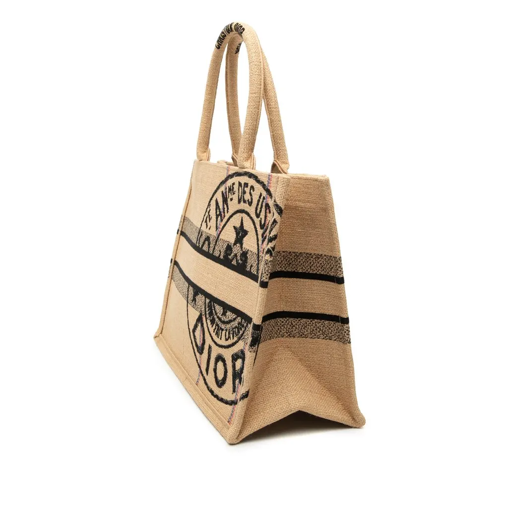 Dior Medium Jute Embroidered Book Tote Beige Very good - Back View