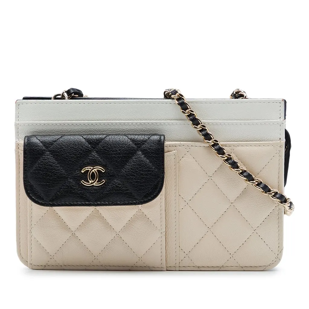Chanel CC Tricolor Quilted Goatskin Multi Pocket Wallet On Chain Brown Leather Very good - Front View