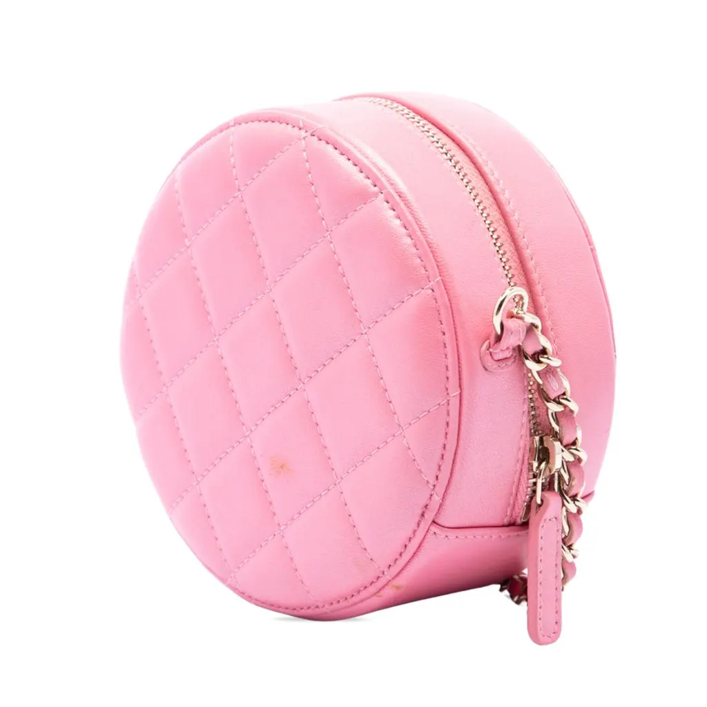 Chanel Quilted Lambskin Round Pearl Clutch with Chain Pink Leather Very good - Back View