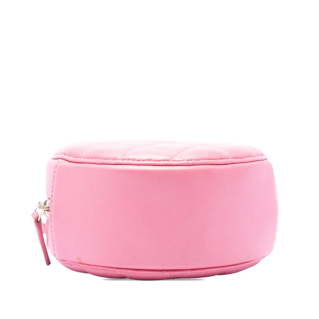 Chanel Quilted Lambskin Round Pearl Clutch with Chain Pink Leather Very good - Inside View