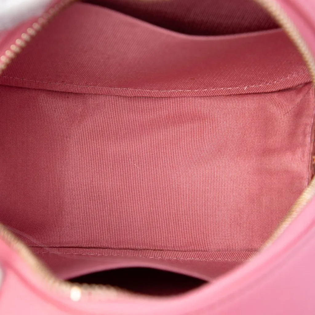Chanel Quilted Lambskin Round Pearl Clutch with Chain Pink Leather Very good - Model View