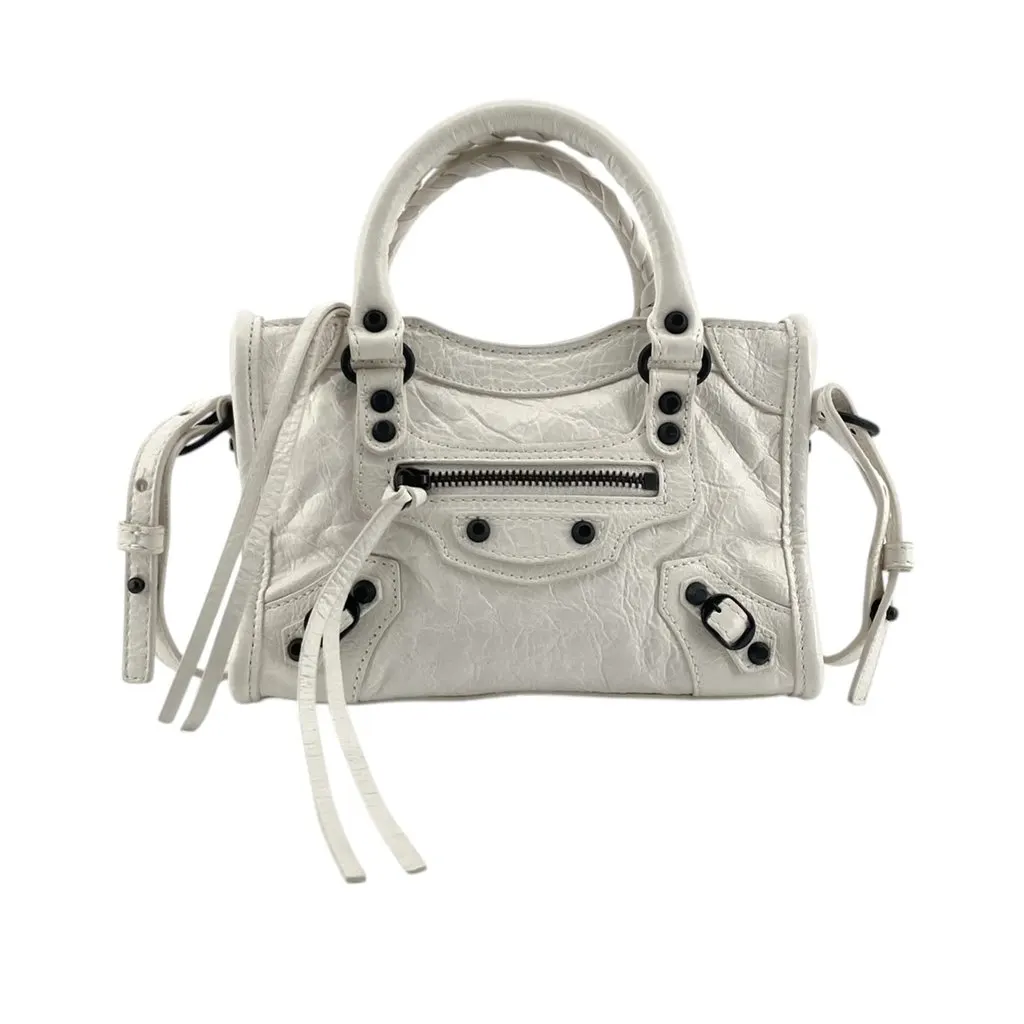 Balenciaga Nano Lambskin Motocross Classic Le City Satchel White Leather Very good - Front View