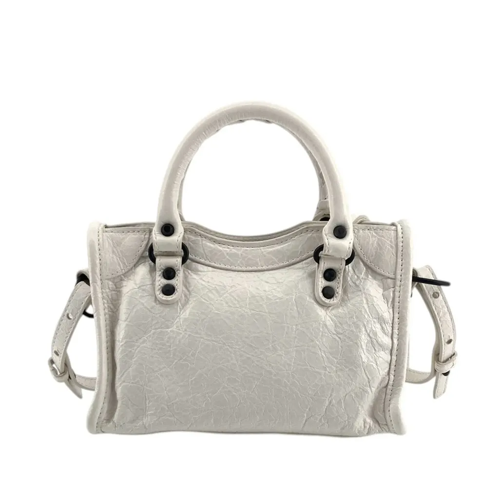 Balenciaga Nano Lambskin Motocross Classic Le City Satchel White Leather Very good - Back View