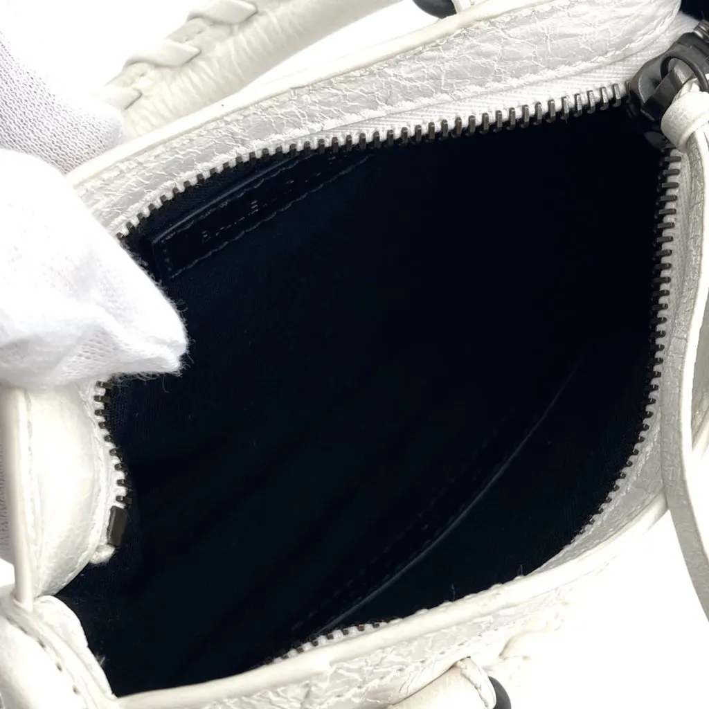 Balenciaga Nano Lambskin Motocross Classic Le City Satchel White Leather Very good - Inside View