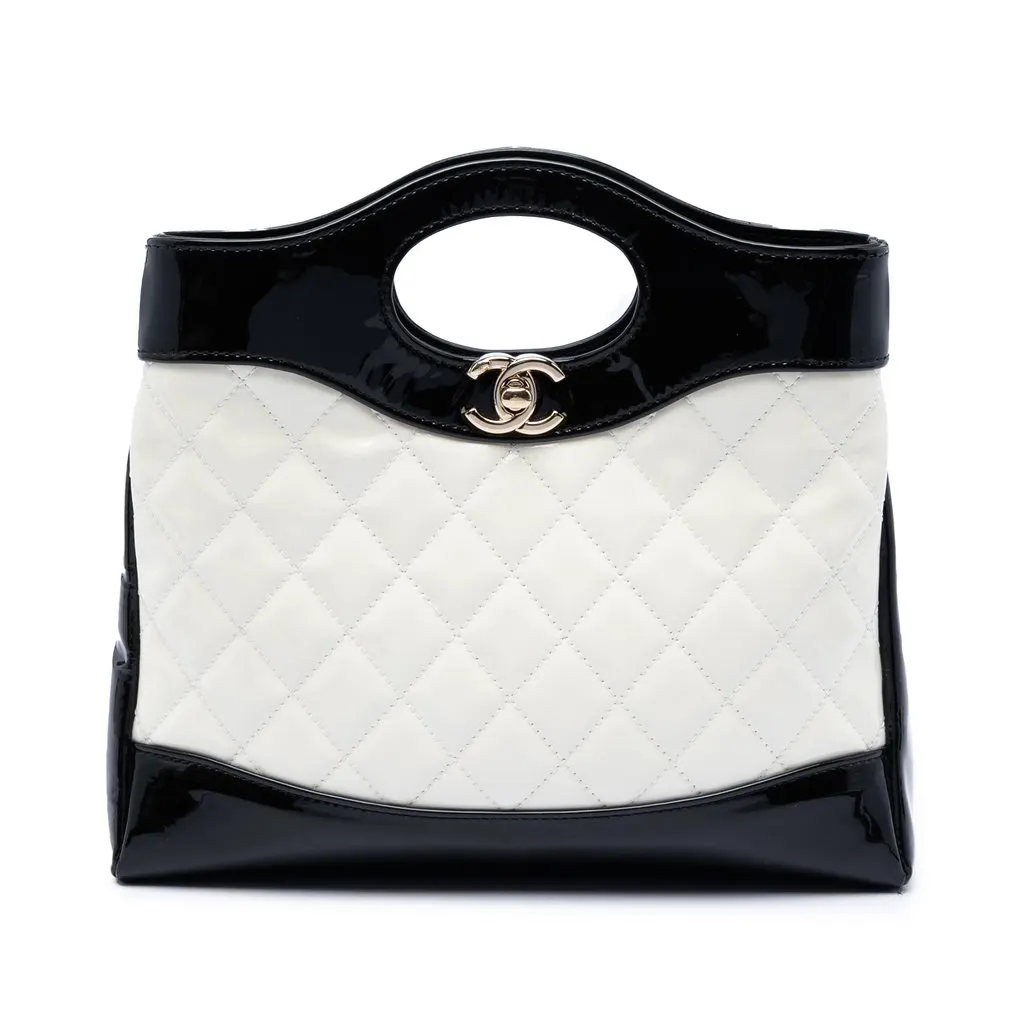 Chanel Mini Bicolor Quilted Patent 31 Shopping Bag White Leather Very good - Front View