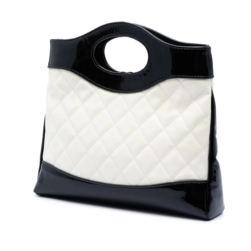 Chanel Mini Bicolor Quilted Patent 31 Shopping Bag White Leather Very good - Back View