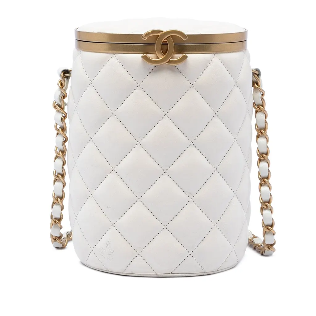 Chanel Small Quilted Lambskin Crown Box Bag White Leather Very good - Front View