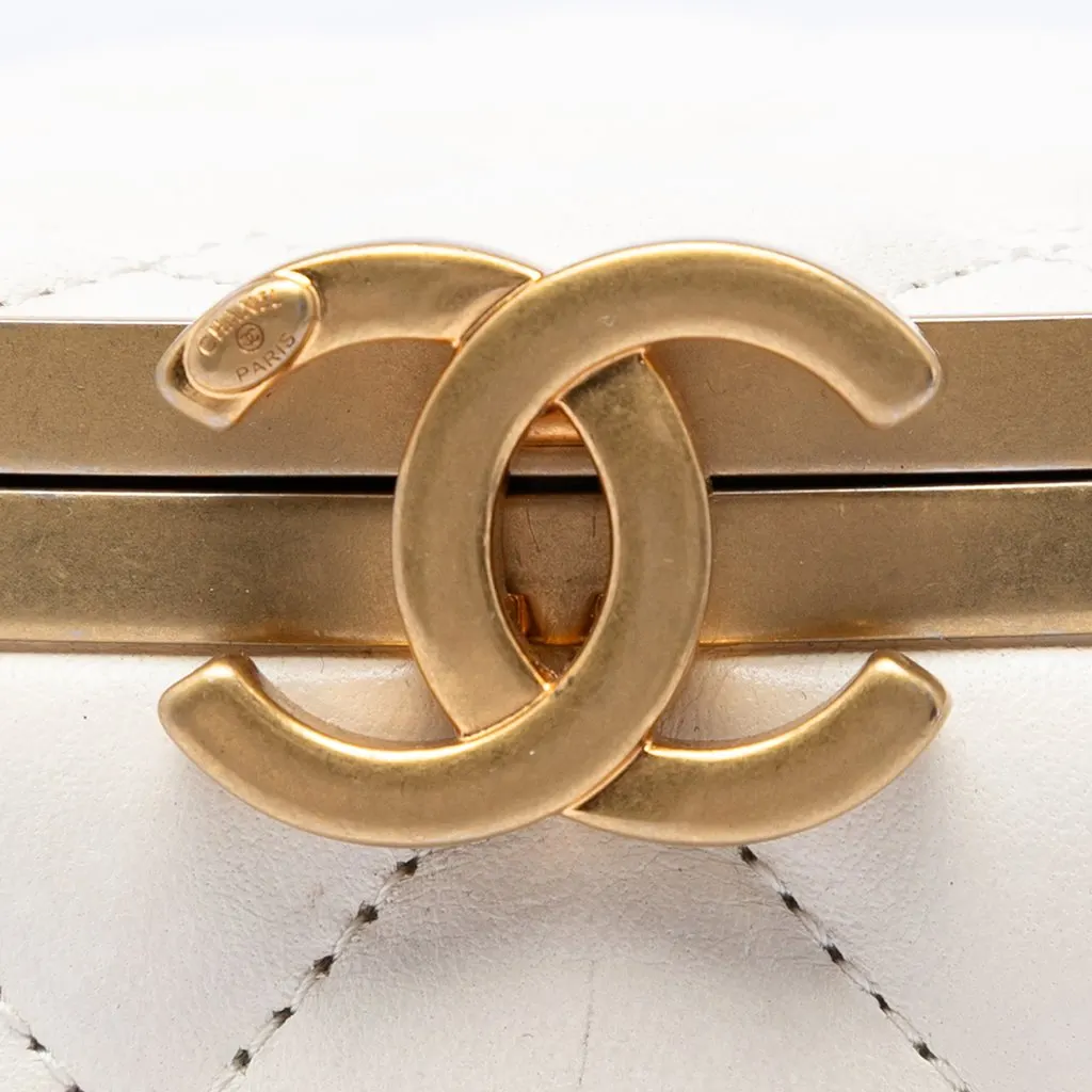 Chanel Small Quilted Lambskin Crown Box Bag White Leather Very good - Box View