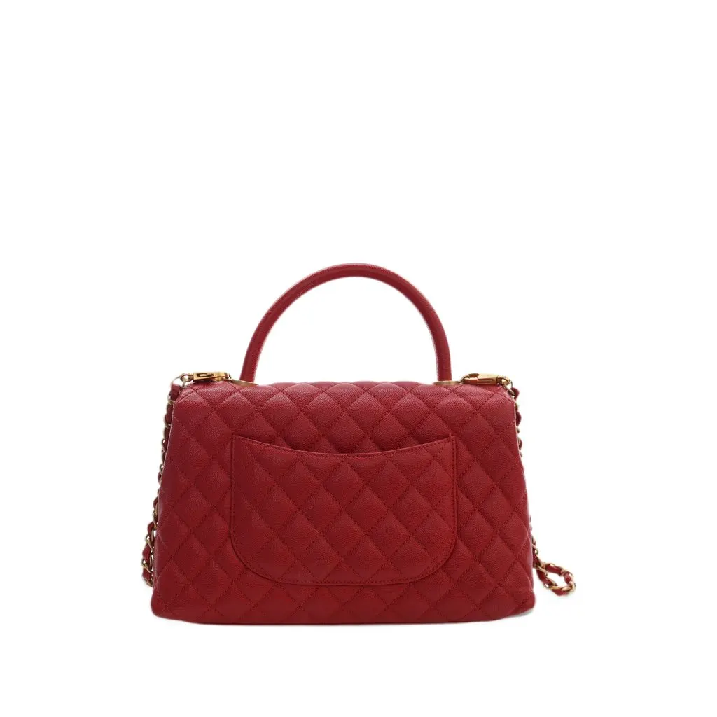 Chanel Small Quilted Caviar Coco Top Handle Bag Red Leather Very good - Back View