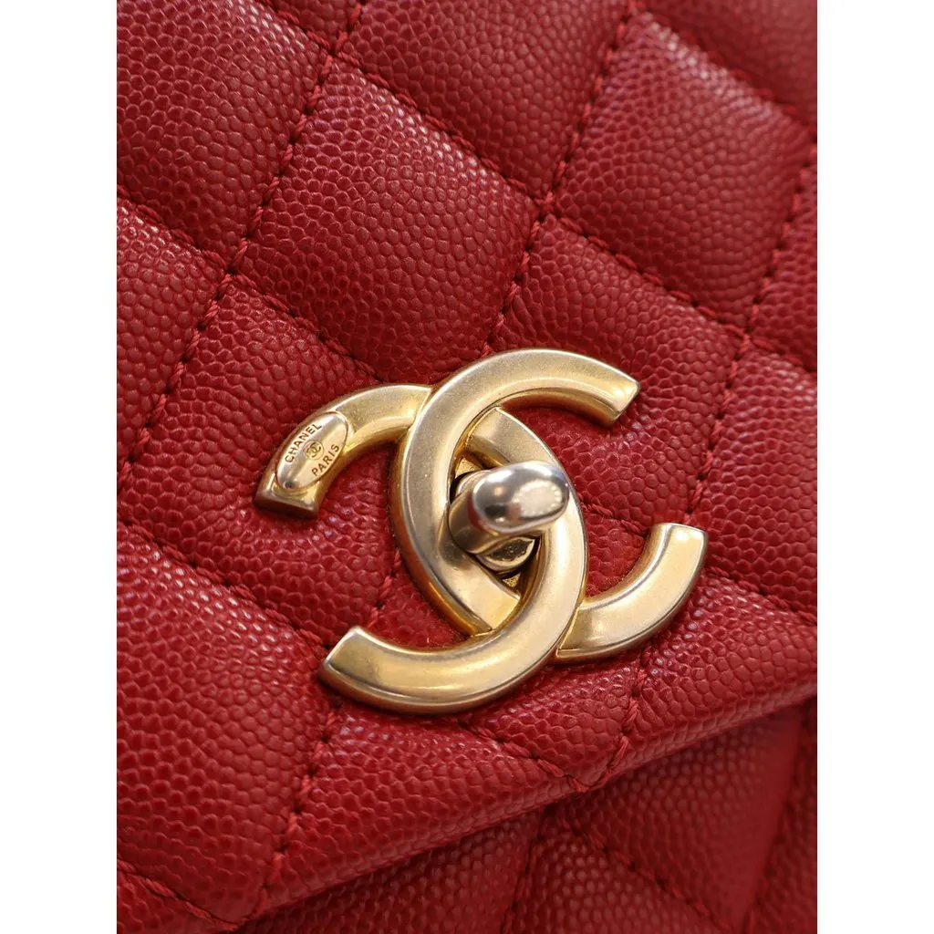 Chanel Small Quilted Caviar Coco Top Handle Bag Red Leather Very good - Model View