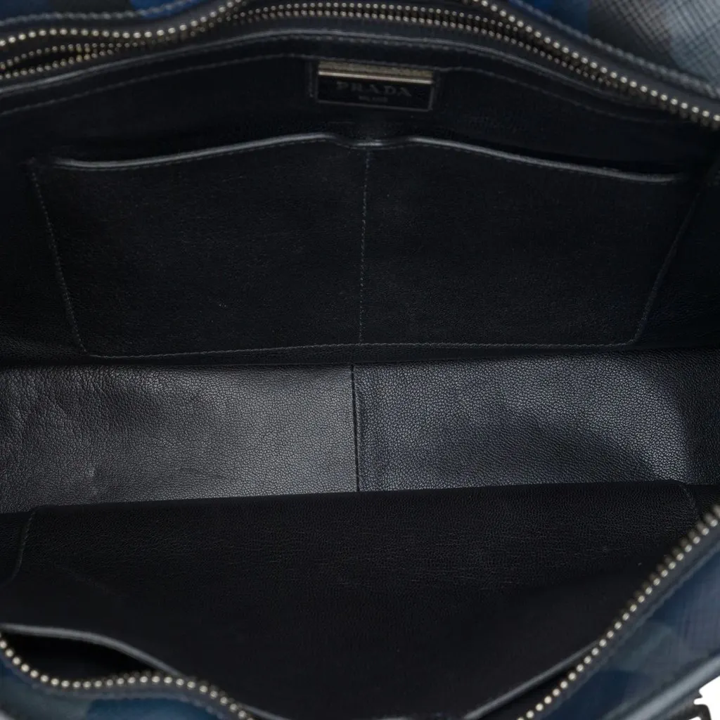 Prada Saffiano Camouflage Print Briefcase Blue Leather Very good - Model View