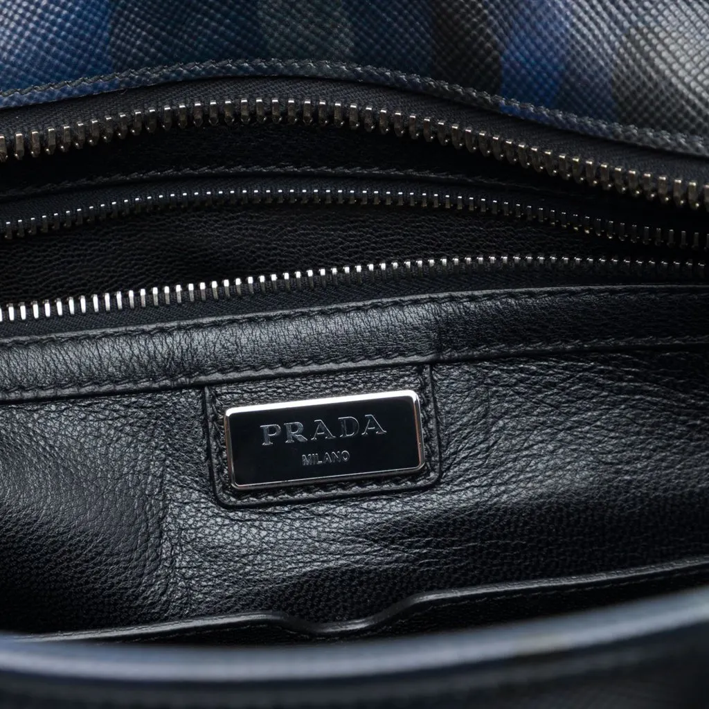 Prada Saffiano Camouflage Print Briefcase Blue Leather Very good - Box View