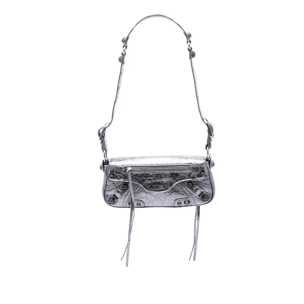 Balenciaga Metallic Lambskin Le Cagole Shoulder Bag XS Silver Leather Very good - Front View