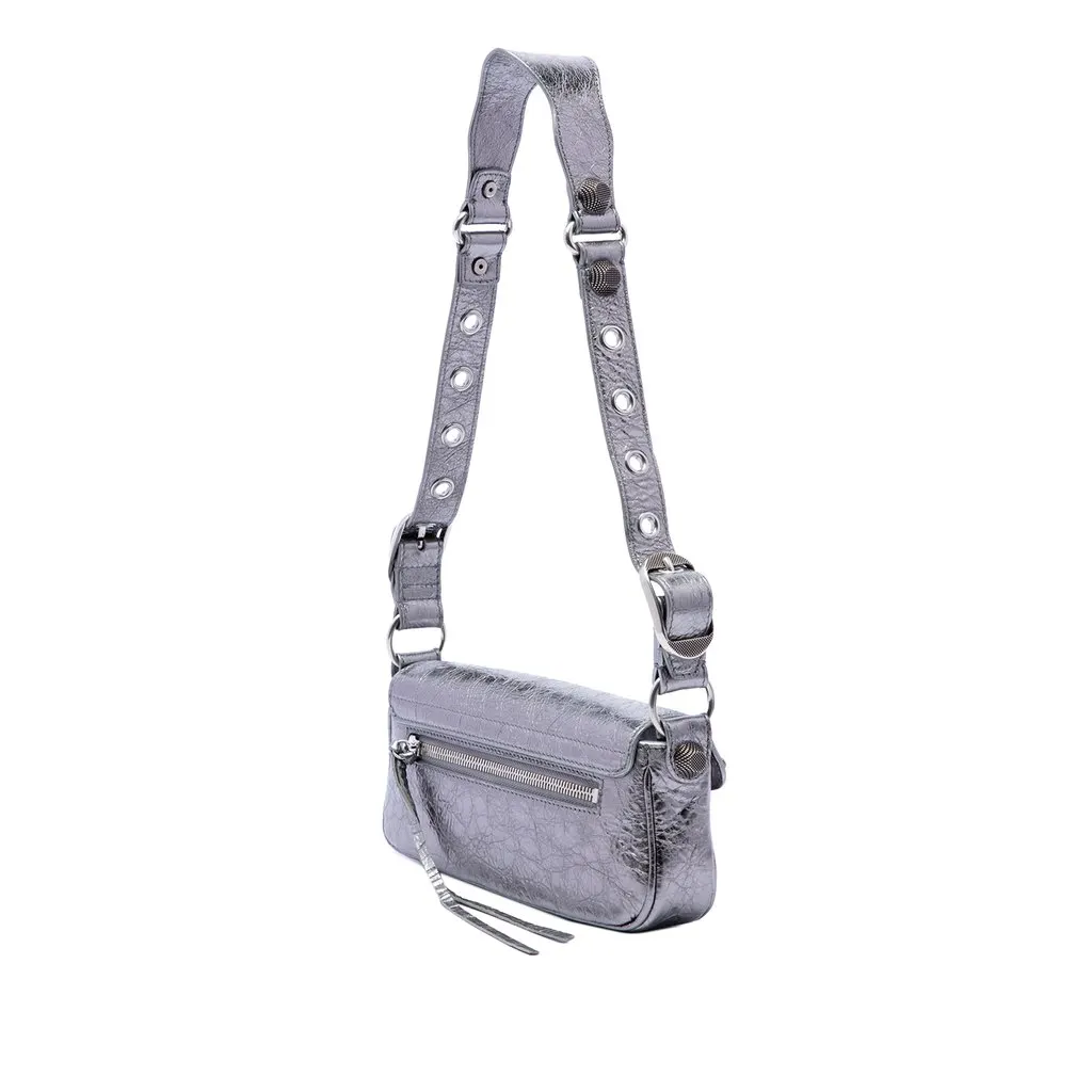Balenciaga Metallic Lambskin Le Cagole Shoulder Bag XS Silver Leather Very good - Back View