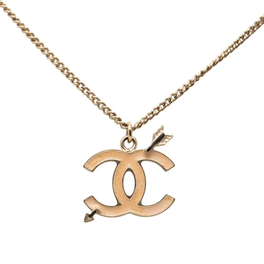 Chanel CC Gold Plated Enamel Arrow Pendant Necklace Gold Metal Very good - Back View