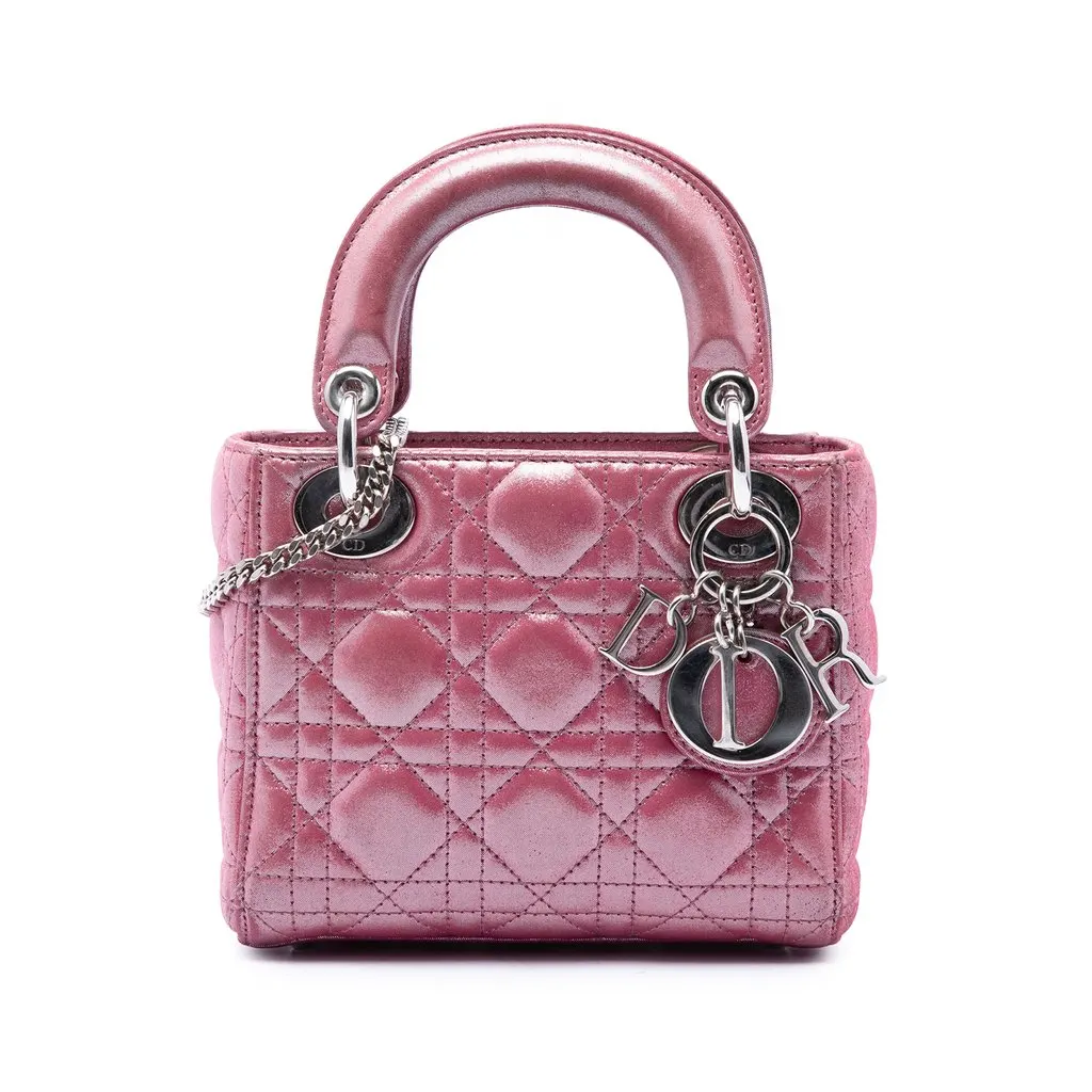 Dior Mini Iridescent Lambskin Cannage Lady Dior Pink Leather Very good - Front View