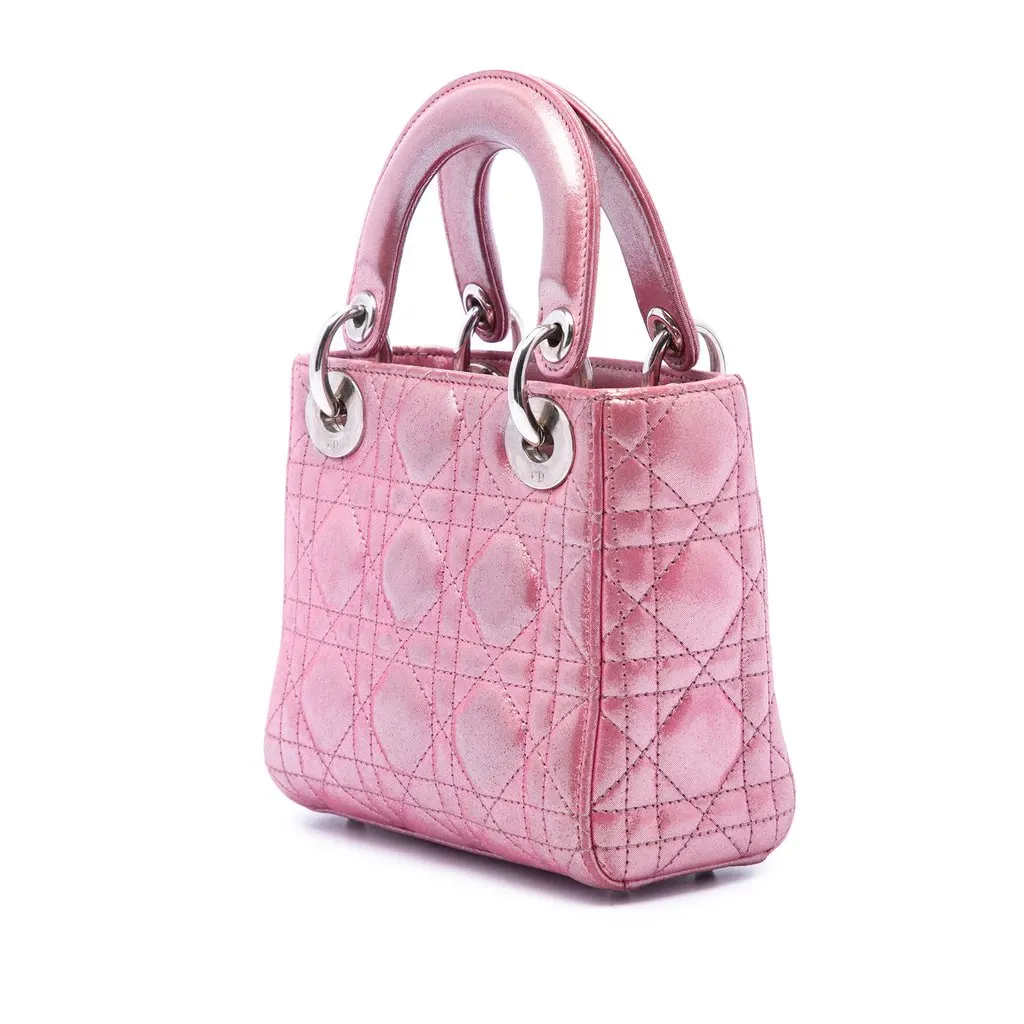 Dior Mini Iridescent Lambskin Cannage Lady Dior Pink Leather Very good - Back View
