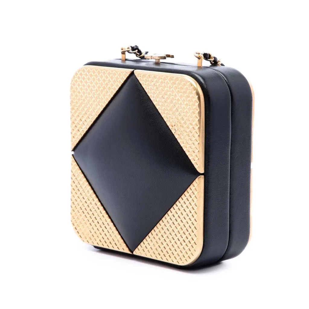 Chanel CC Lambskin and Metal Square Clutch with Chain Black Leather Very good - Back View