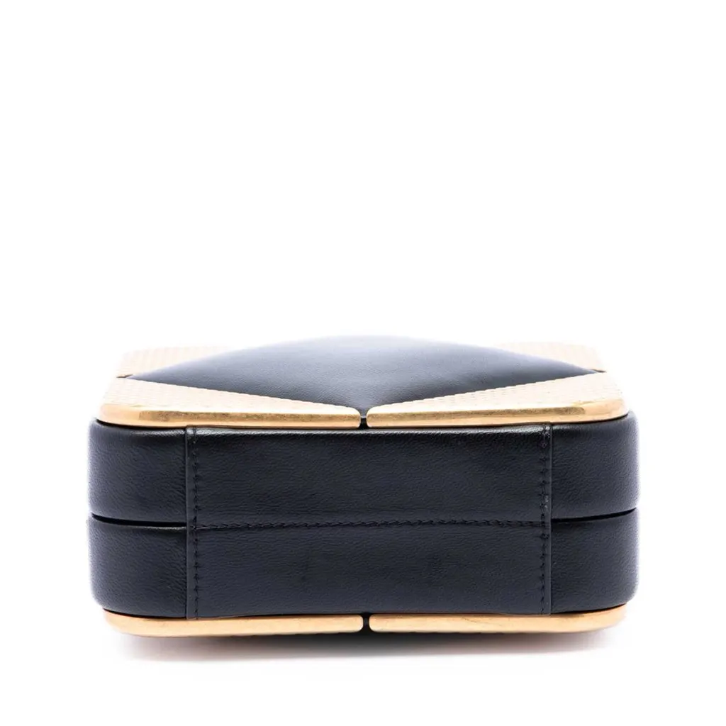 Chanel CC Lambskin and Metal Square Clutch with Chain Black Leather Very good - Inside View