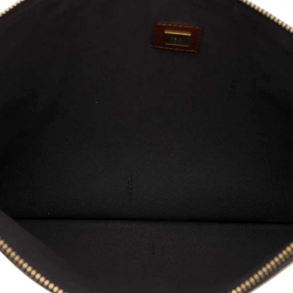 Fendi Large Zucchino Suede Flat Pouch Brown Leather Very good - Model View