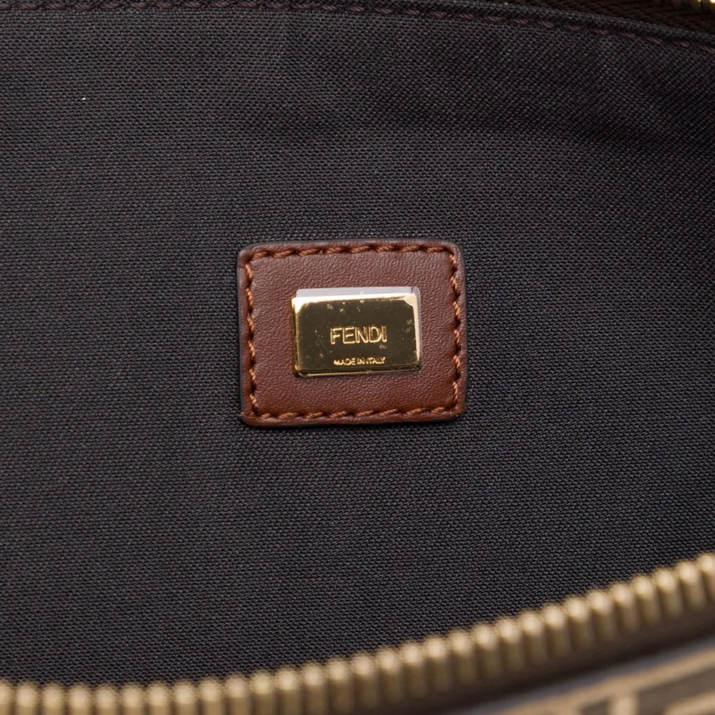 Fendi Large Zucchino Suede Flat Pouch Brown Leather Very good - Box View
