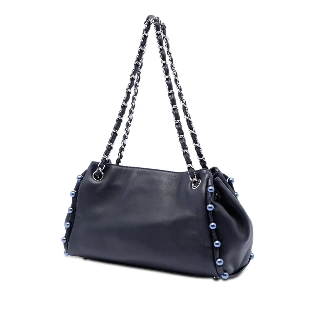 Chanel Small Lambskin Pearl Obsession Accordion Tote Blue Leather Very good - Back View