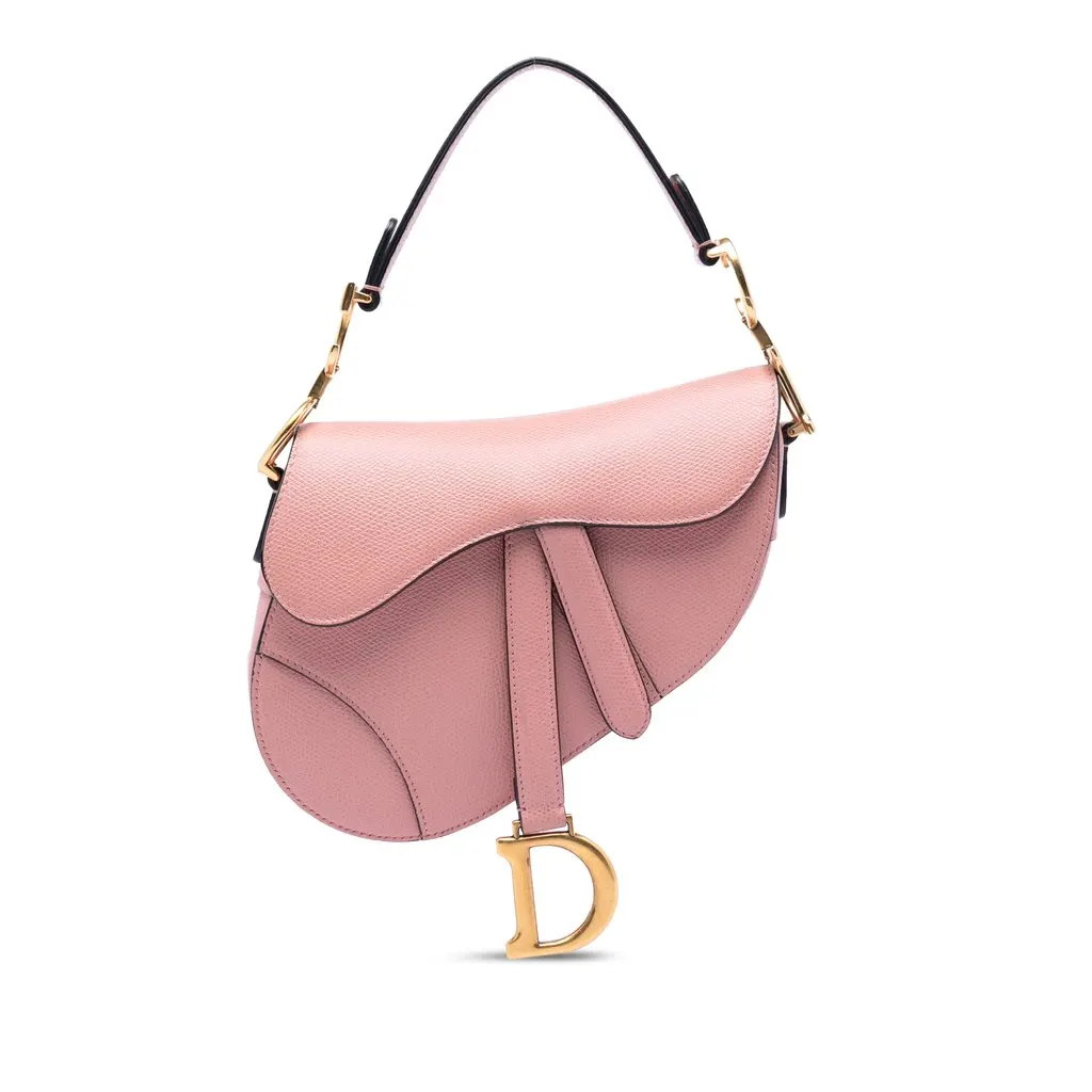 Dior Mini Grained Calfskin Saddle Bag Pink Leather Very good - Front View