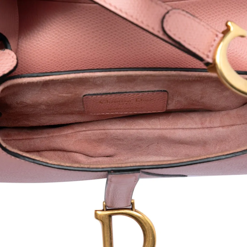 Dior Mini Grained Calfskin Saddle Bag Pink Leather Very good - Model View