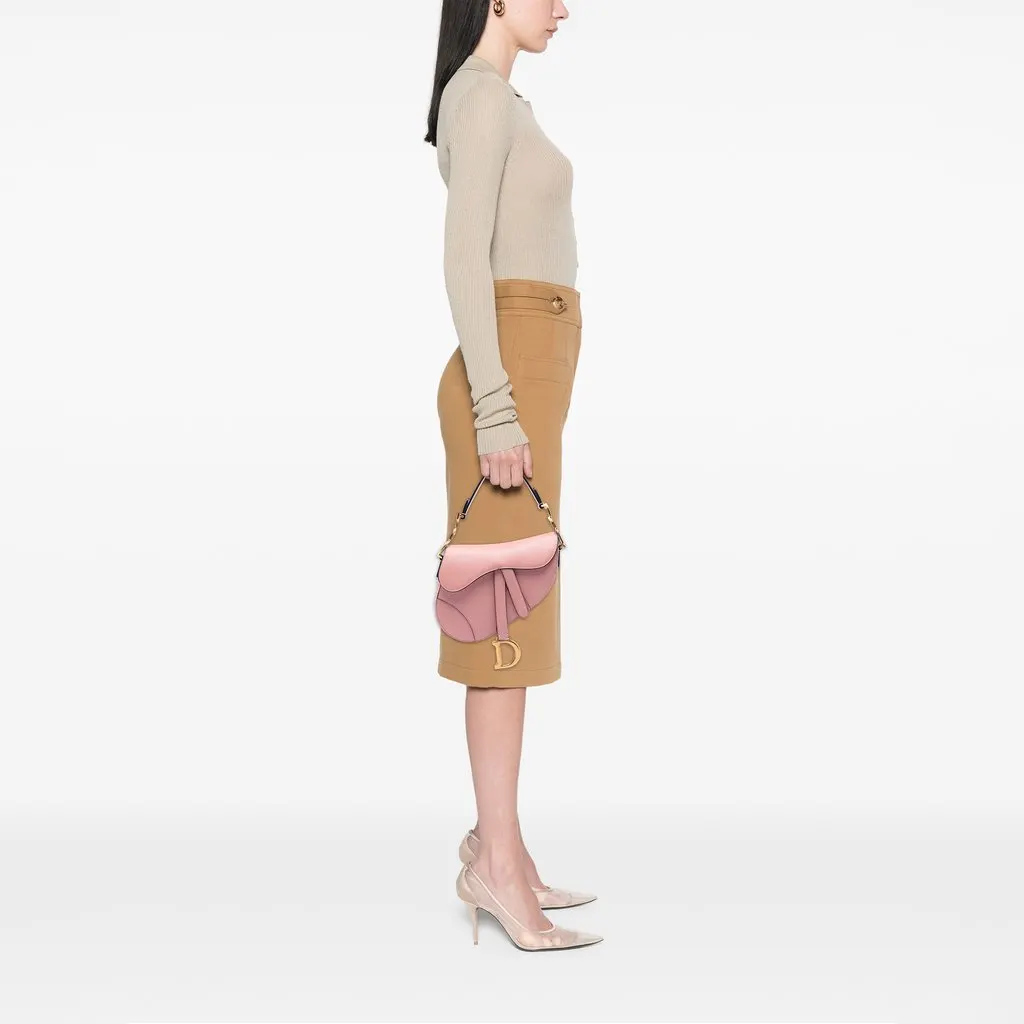 Dior Mini Grained Calfskin Saddle Bag Pink Leather Very good - Box View