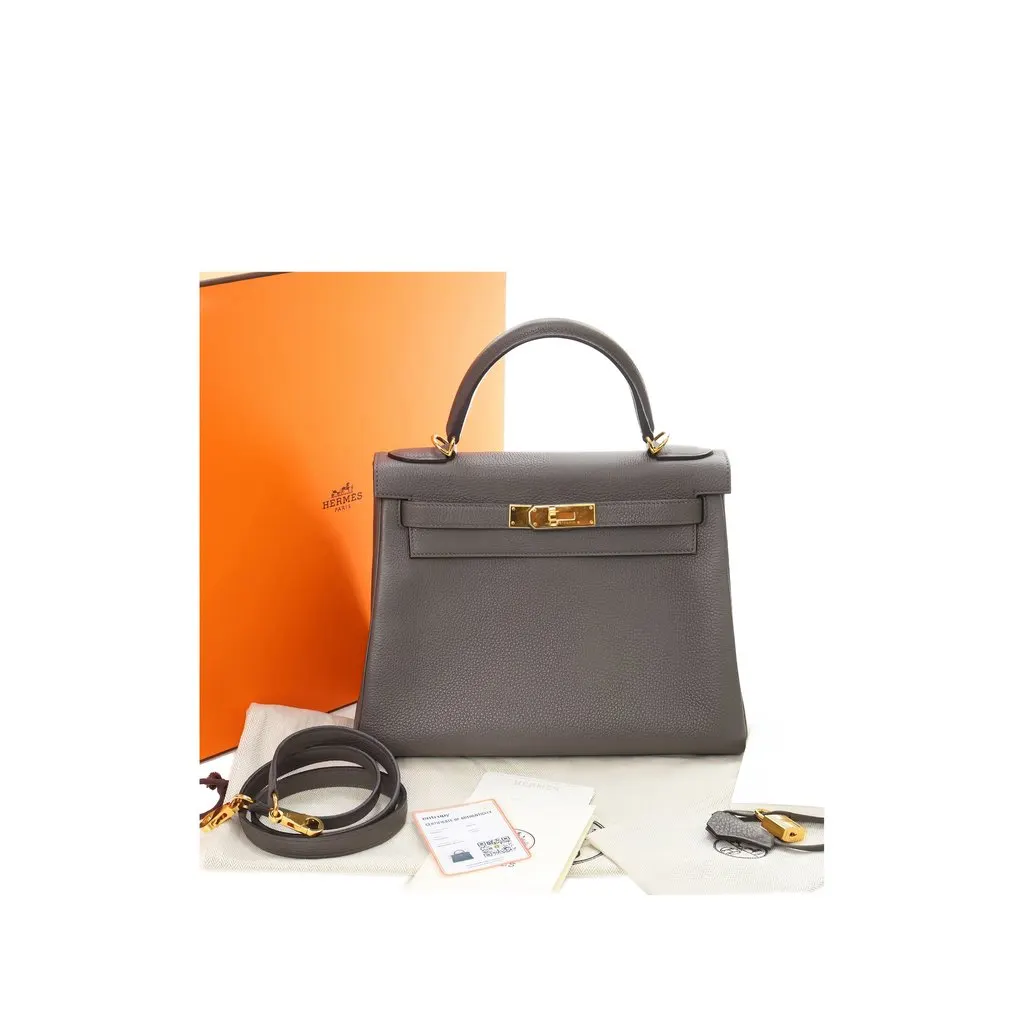 Hermès Togo Kelly II Retourne 28 Grey Leather Very good - Box View