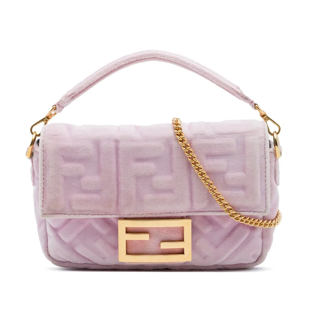 Fendi Mini Zucca Embossed Velvet Baguette Satchel Pink Very good - Front View