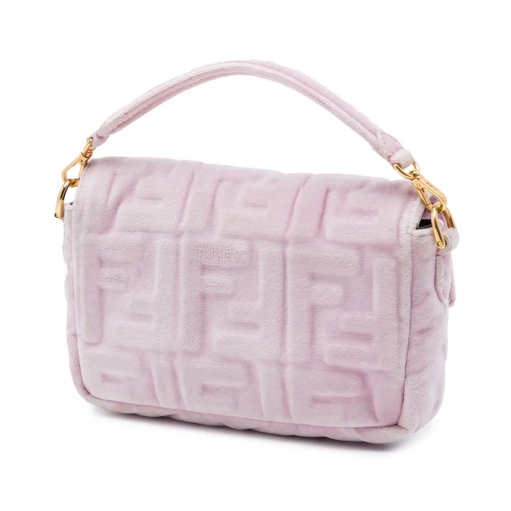 Fendi Mini Zucca Embossed Velvet Baguette Satchel Pink Very good - Back View