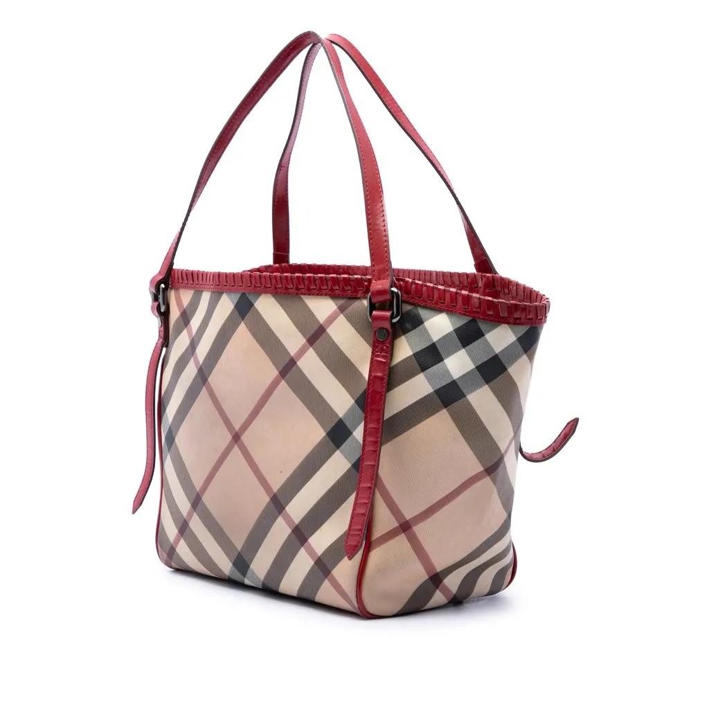 Burberry Supernova Check Coated Canvas Whipstitch Tote Beige Canvas Good - Back View
