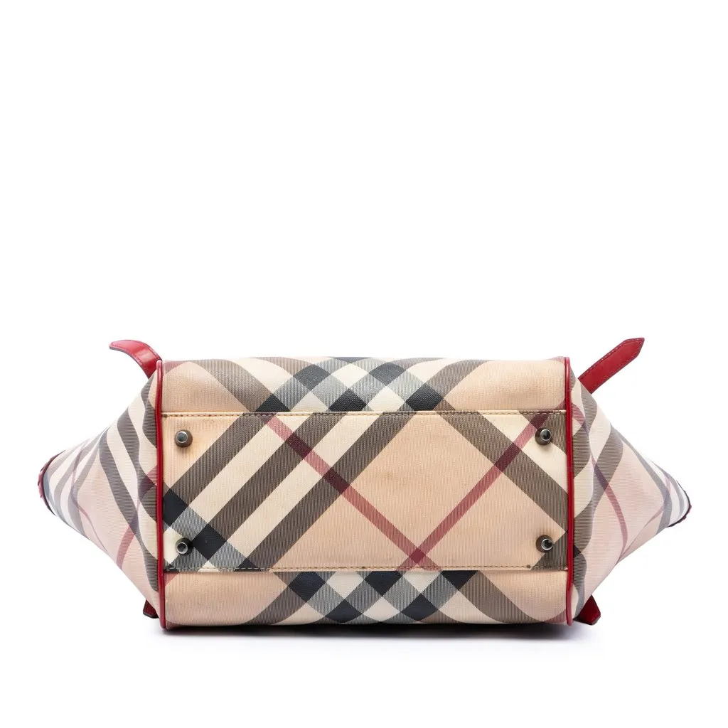 Burberry Supernova Check Coated Canvas Whipstitch Tote Beige Canvas Good - Inside View