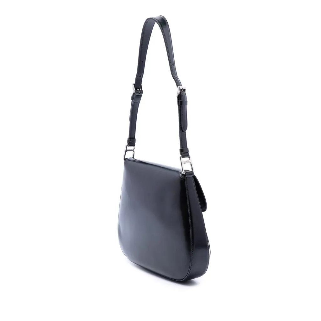 Prada Medium Spazzolato Leather Cleo Flap Shoulder Bag Black Leather Good - Back View