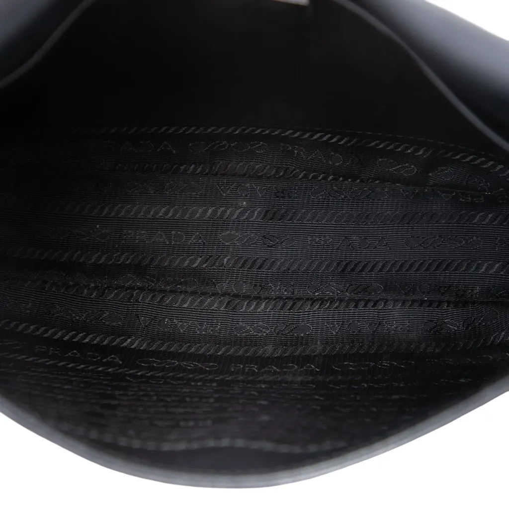 Prada Medium Spazzolato Leather Cleo Flap Shoulder Bag Black Leather Good - Model View