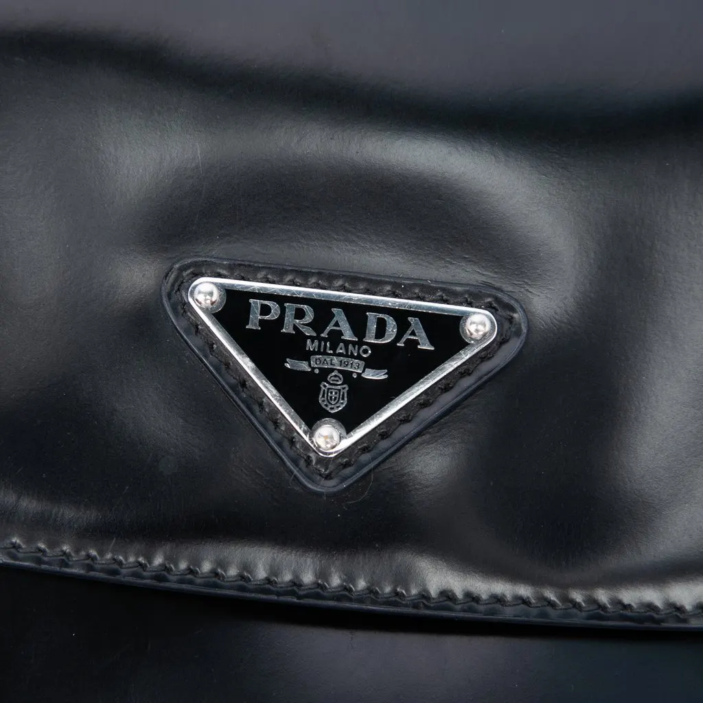 Prada Medium Spazzolato Leather Cleo Flap Shoulder Bag Black Leather Good - Box View