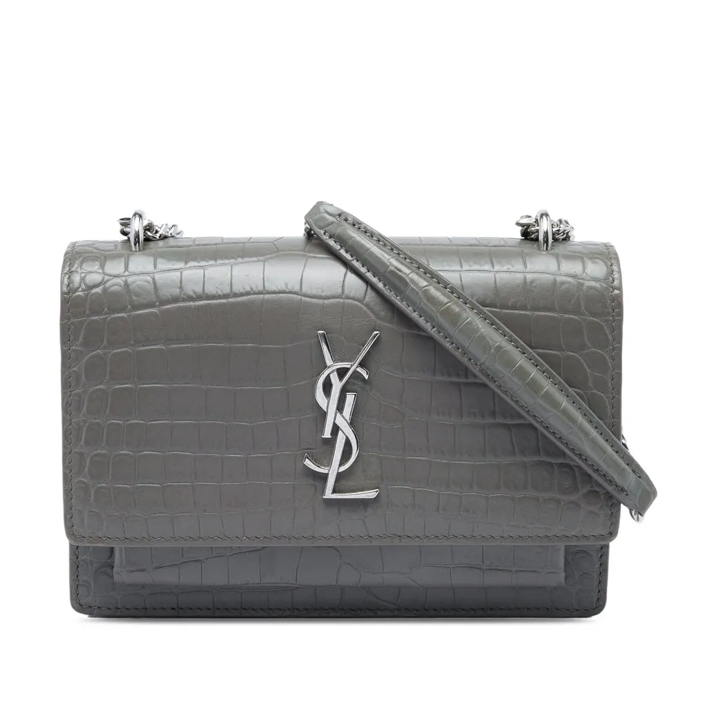 Saint Laurent Mini Croc Embossed Leather Monogram Sunset Wallet on Chain MultiColor Leather Very good - Front View