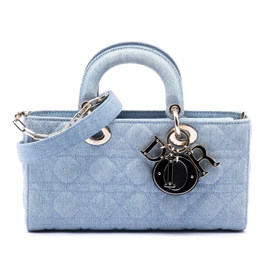 Dior Medium Denim Cannage Lady D Joy Blue Denim Good - Front View